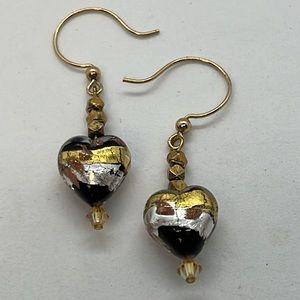 Foiled art glass heart GF hook earrings